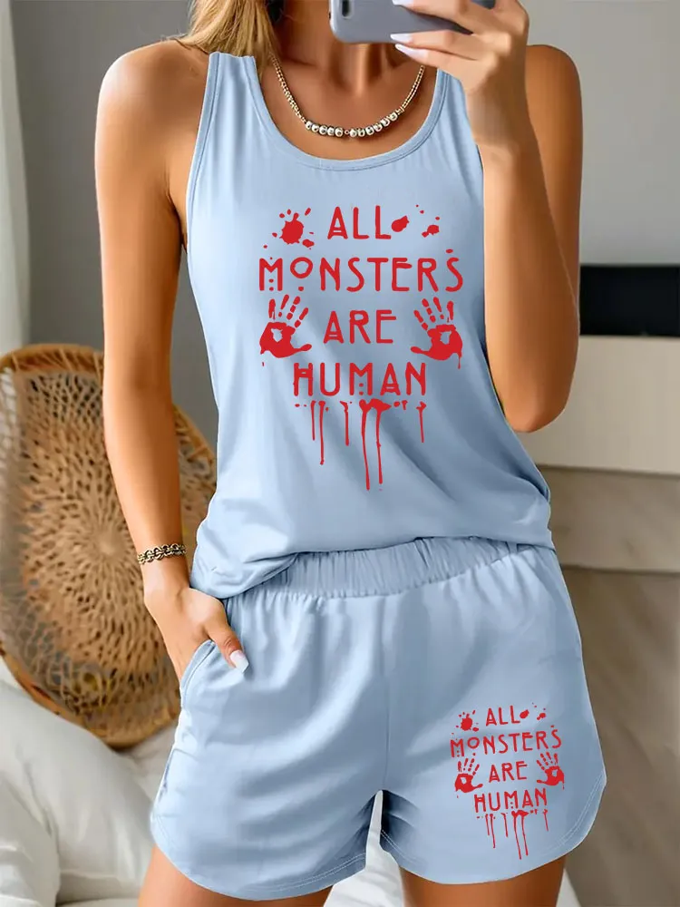 Women'S ALL MONSTERS ARE MUMAN Halloween Simple Comfortable Vest Set