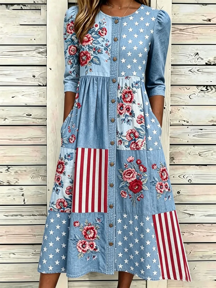 Women'S Casual American Independence Day Print Art Casual Dress