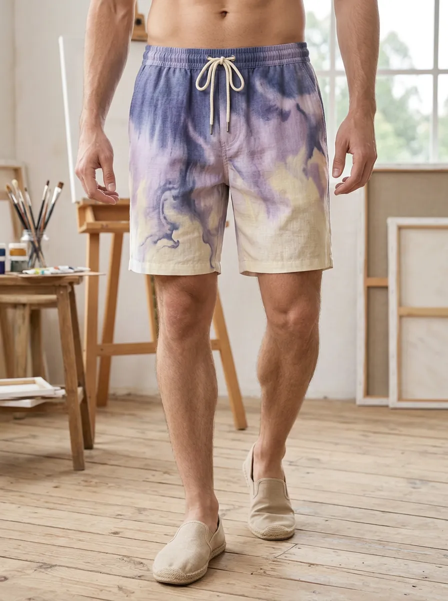 Men's Straight Leg Summer Tie Dye Drawstring Shorts