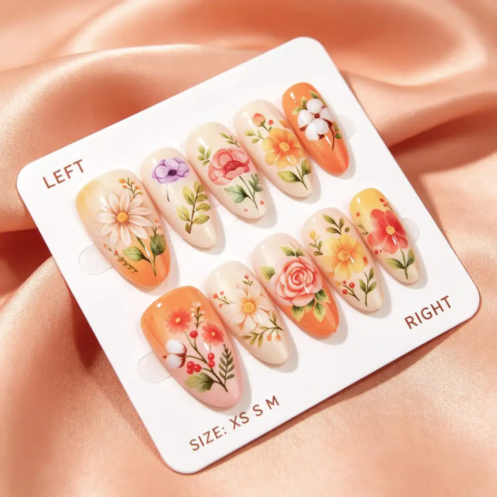 Nailhour 30Pcs Y2K Floral  Multicolor Medium Almond Press On Nails