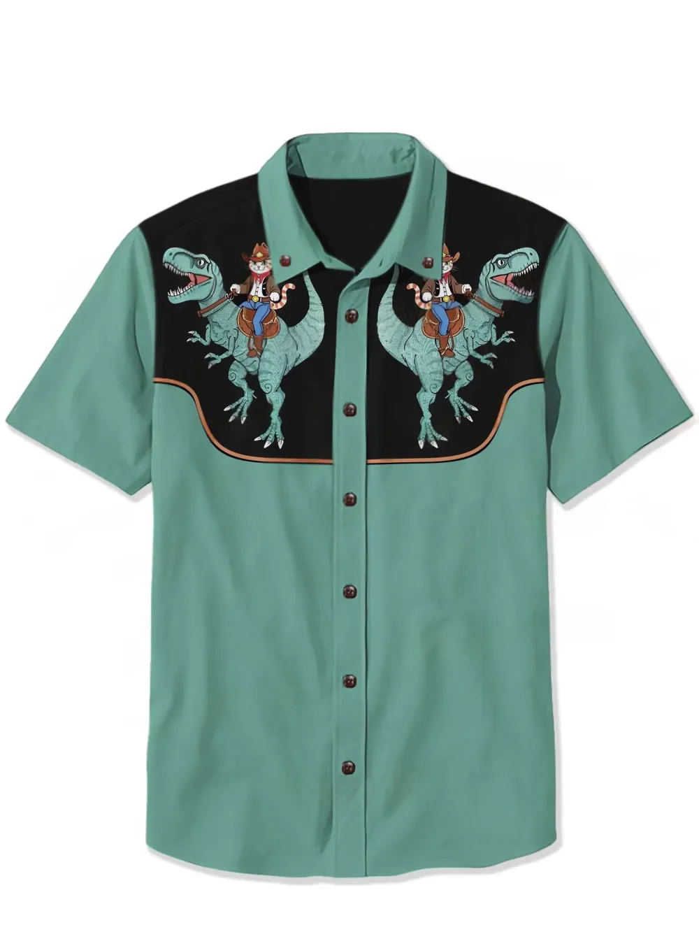 Cowboy Cat Riding A Dinosaur - 100% Cotton Shirt