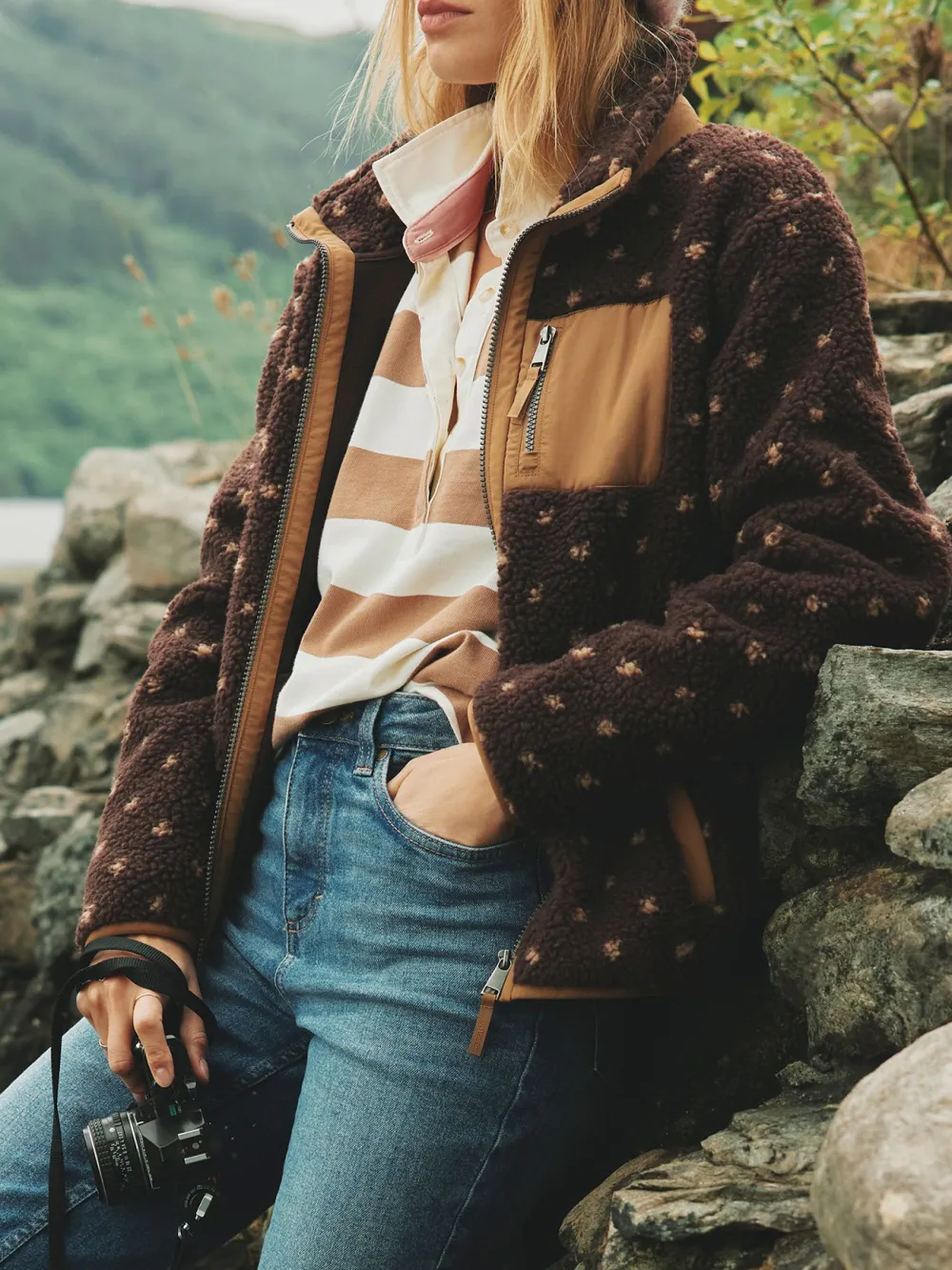 Chocolate Brown Spot Fleece Jacket