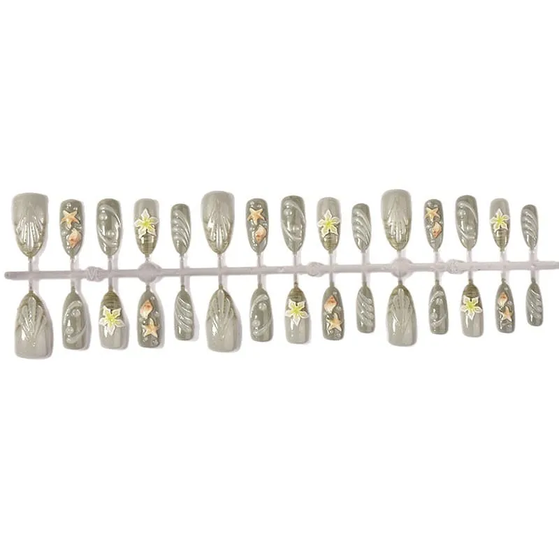 Nailhour 30Pcs Star 3D Medium Almond French Cat Eye Press On Nails