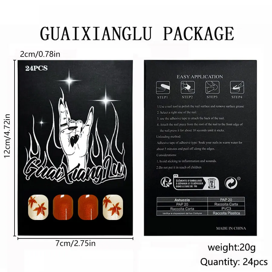 Nailhour 24Pcs Orange Holiday Short Square Cat Eye Press On Nails