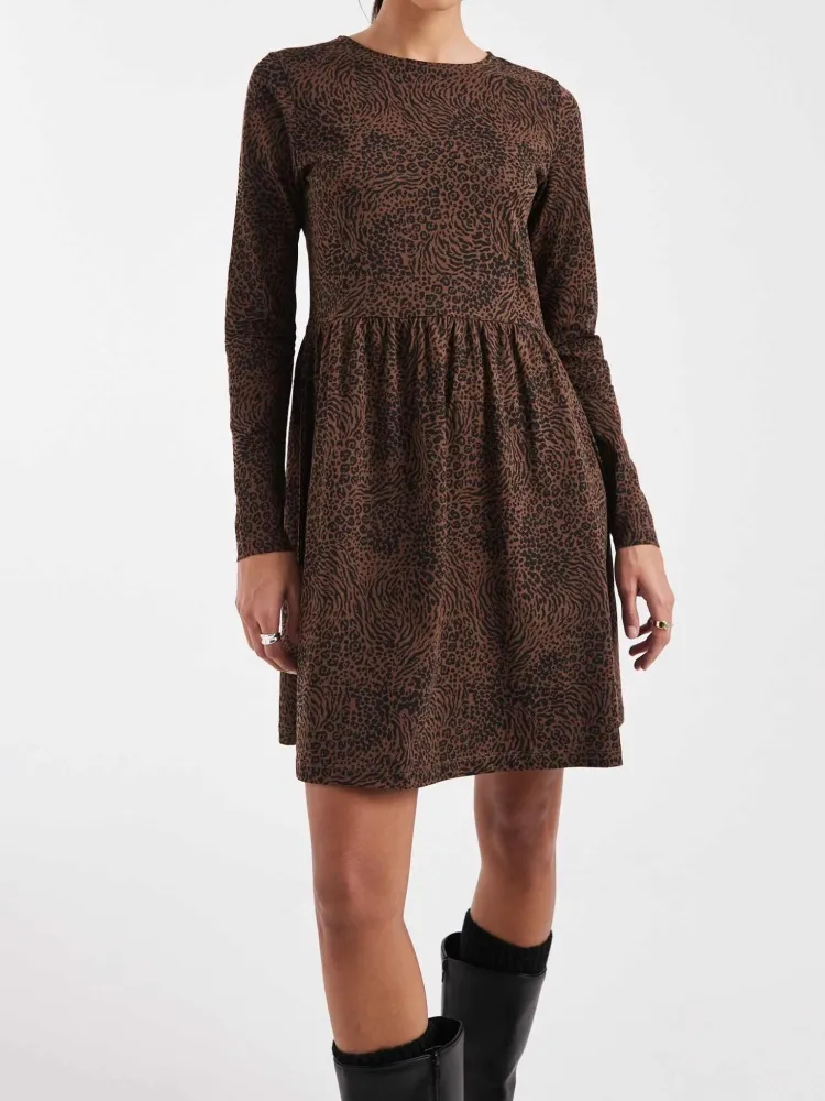 Animal Print Round Neck Dress