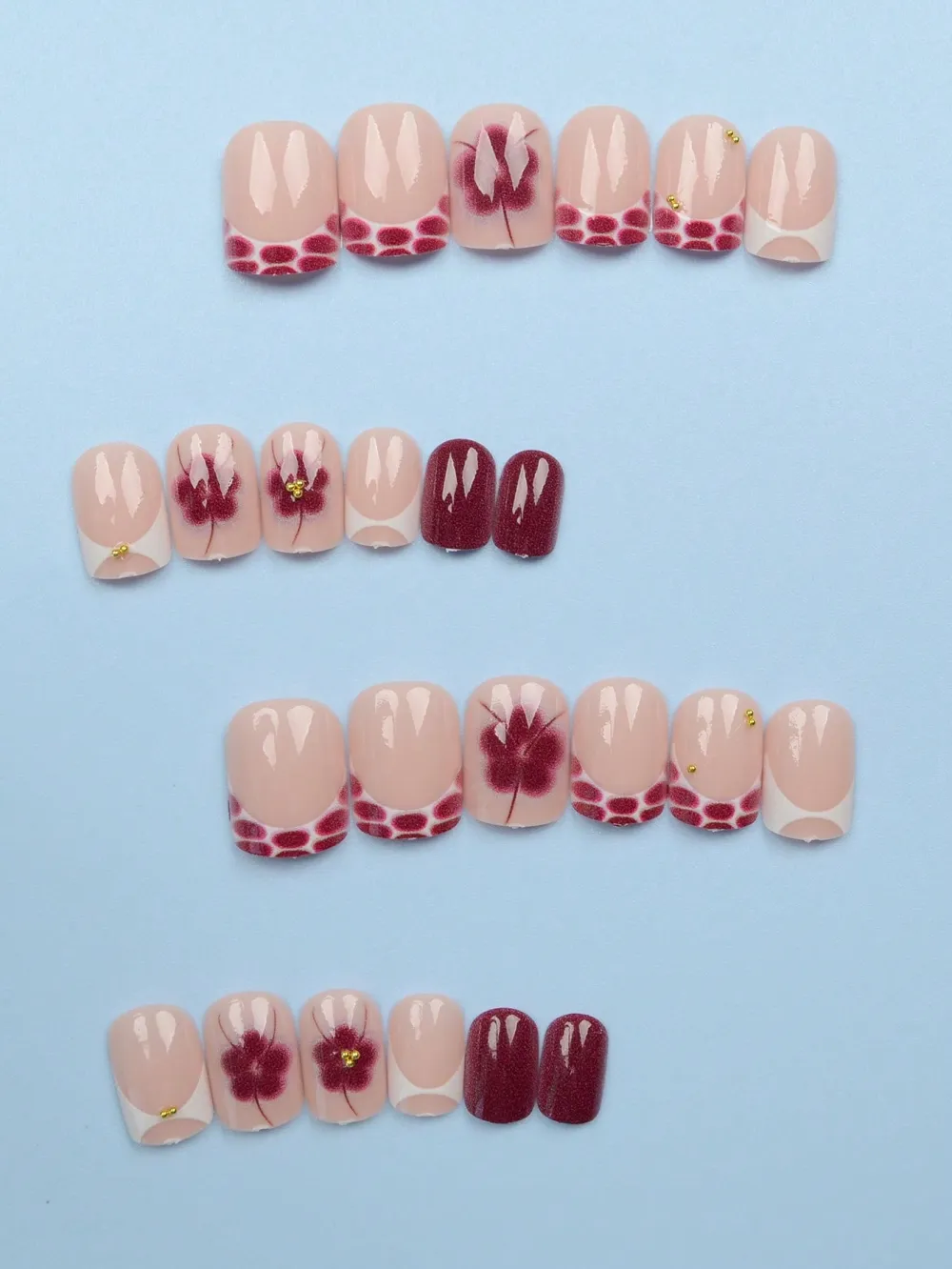 Nailhour 24pcs Leopard Petal & Solid Square Almond Short False Nails