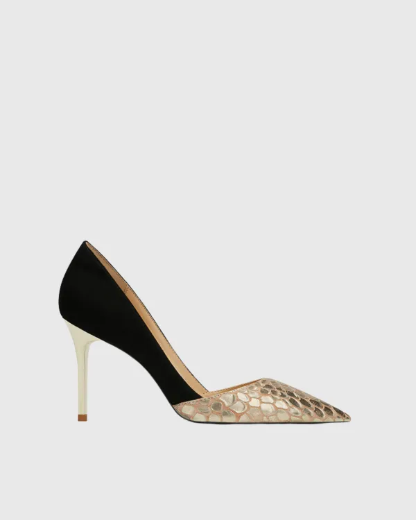Snake Print Vintage Pumps in Gold