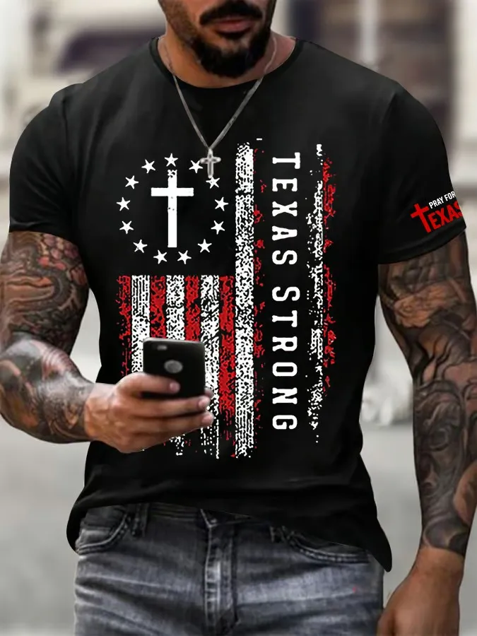 Men's Texas Strong Printed Round Neck T-Shirt