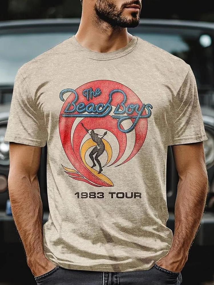 Men's Beach Boys Printed Round Neck T-Shirt