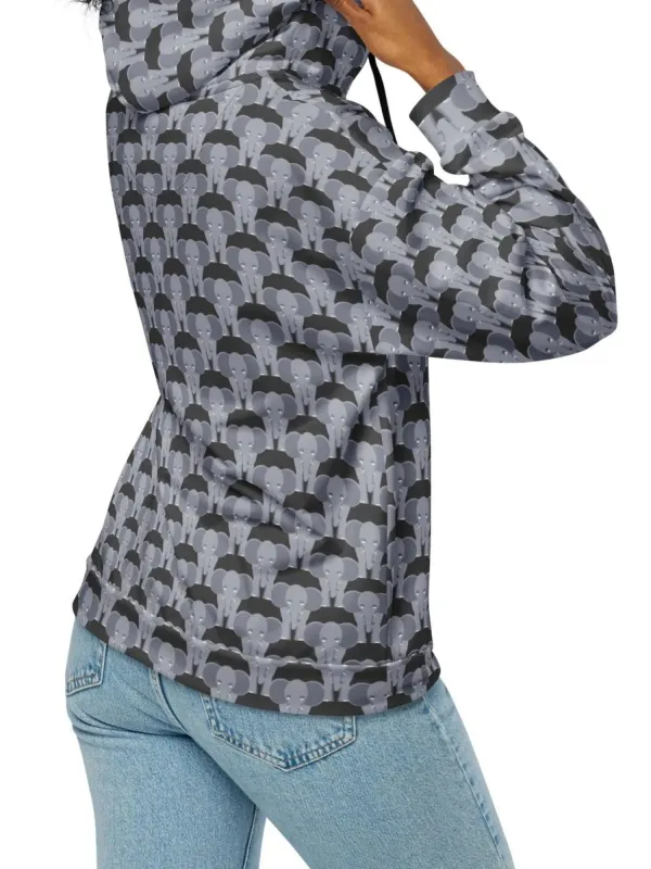 Novelty Elephant Print Zip Up Hoodie