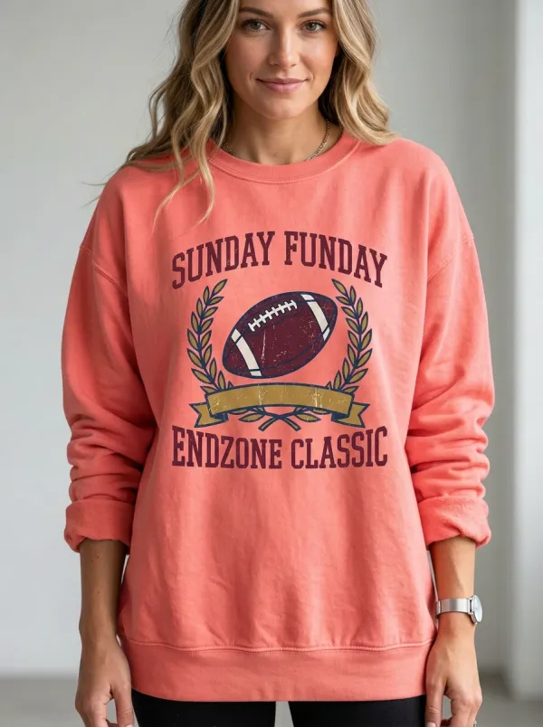 Sunday Funday Endzone Graphic Football Graphic Sweatshirt