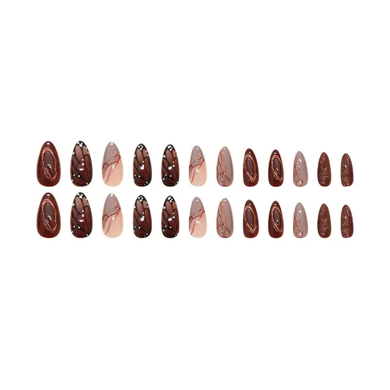 Nailhour 24Pcs Gilded 3D Medium Almond Glitter Multicolor Press On Nails
