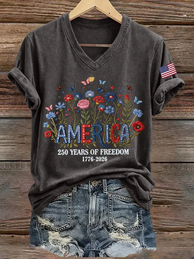 Women's 250th Anniversary Freedom Print V-Neck T-Shirt
