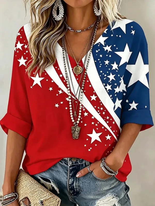 Women's 1776-2026 Anniversary Celebration Printed Half Sleeve V-Neck T-Shirt