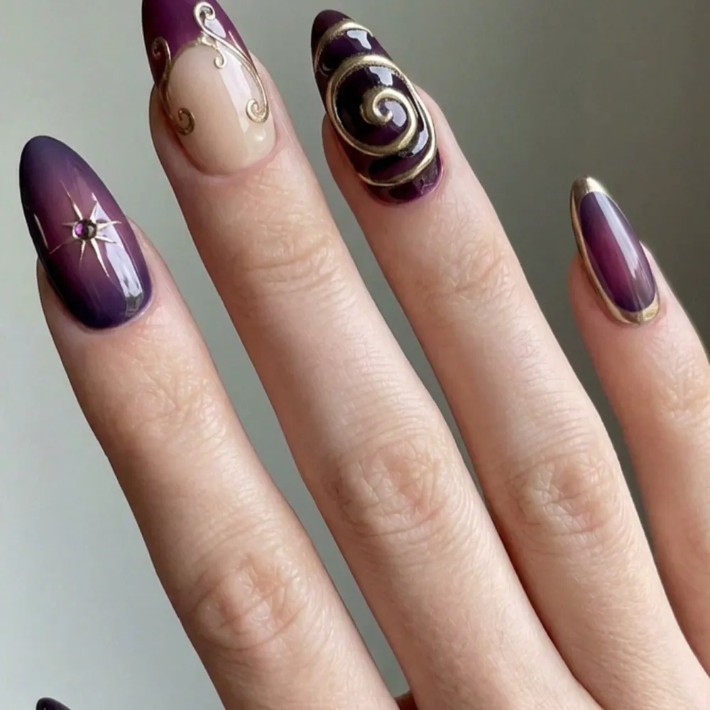 Nailhour 10Pcs 3D French Floral Y2K Medium Almond Press On Nails