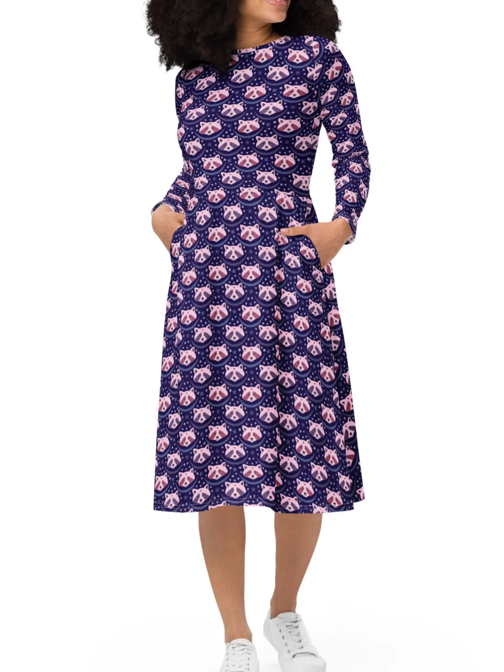 Raccoon Print Round Neck Dress
