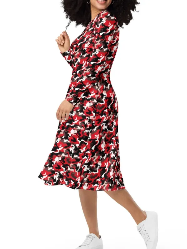 Camouflage Print Round Neck Dress