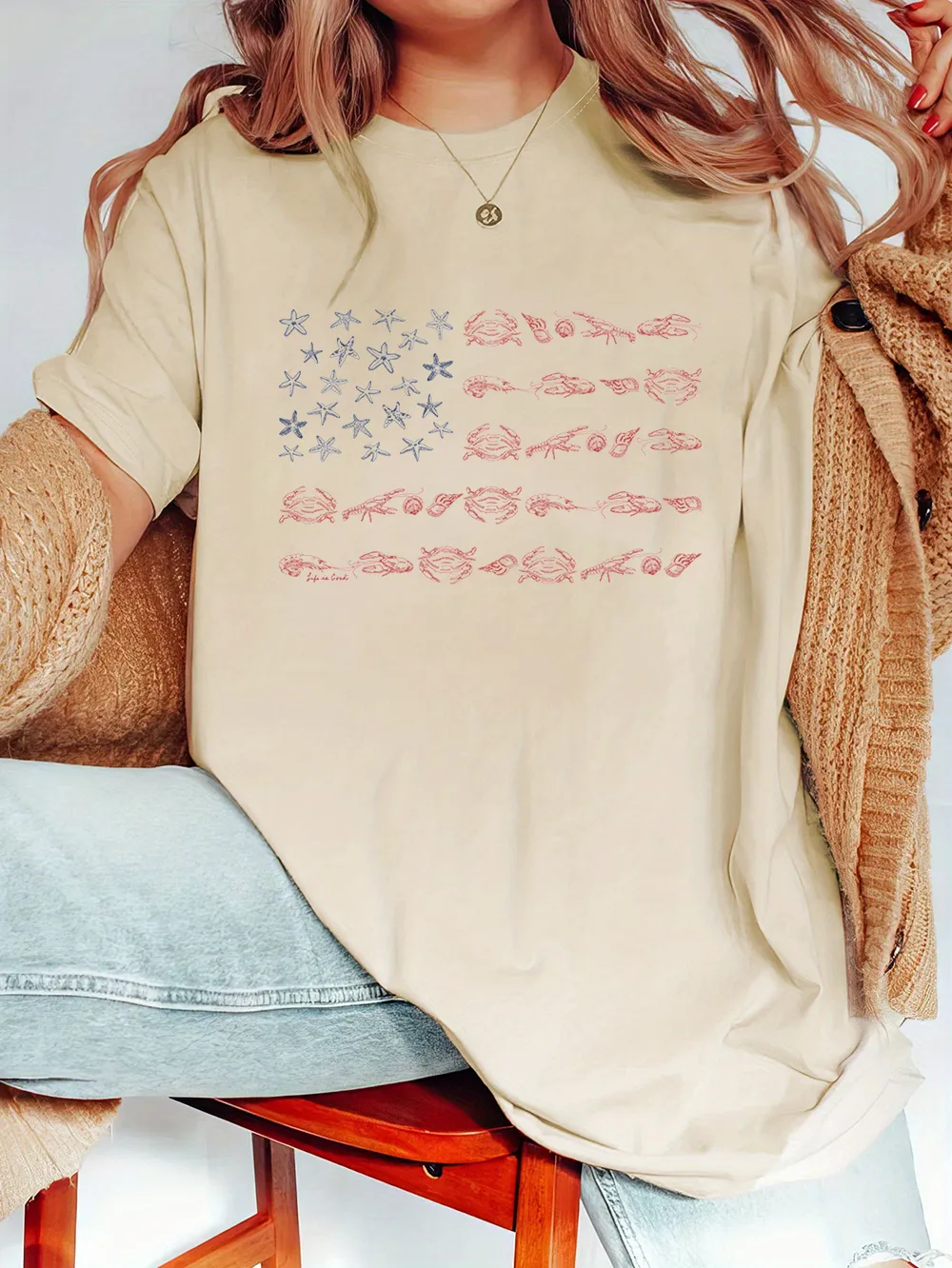 Women's Cotton American Flag Crusher Tee