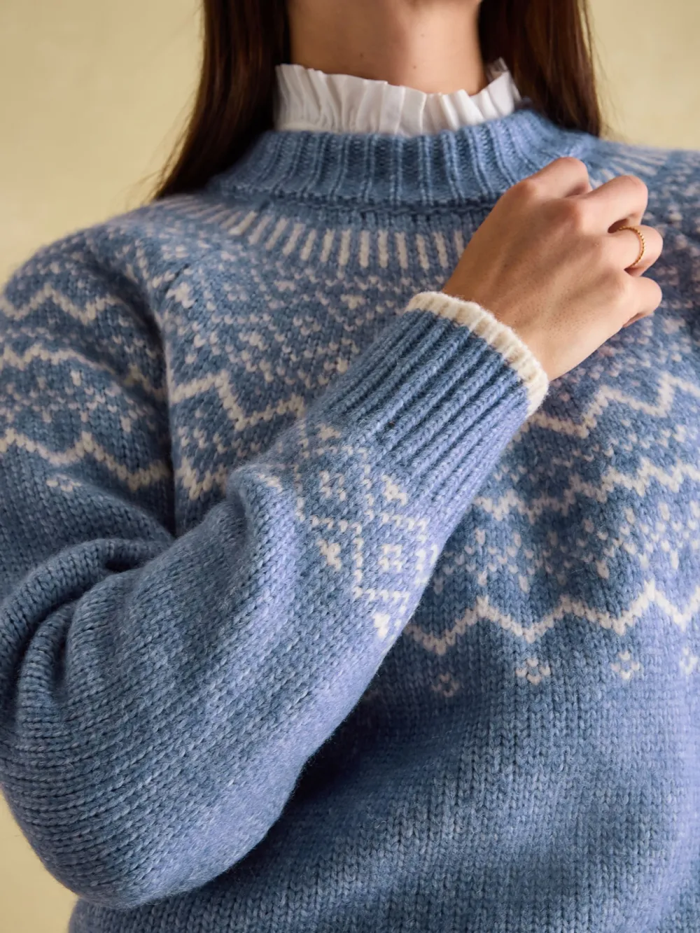 Cream Crew Neck Fairisle Pattern Jumper