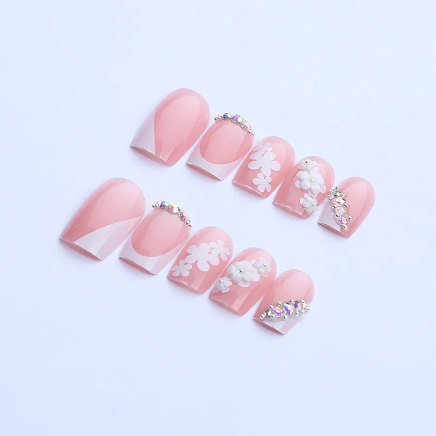 Nailhour 24Pcs Coffin Short Nude French Daily Press On Nails