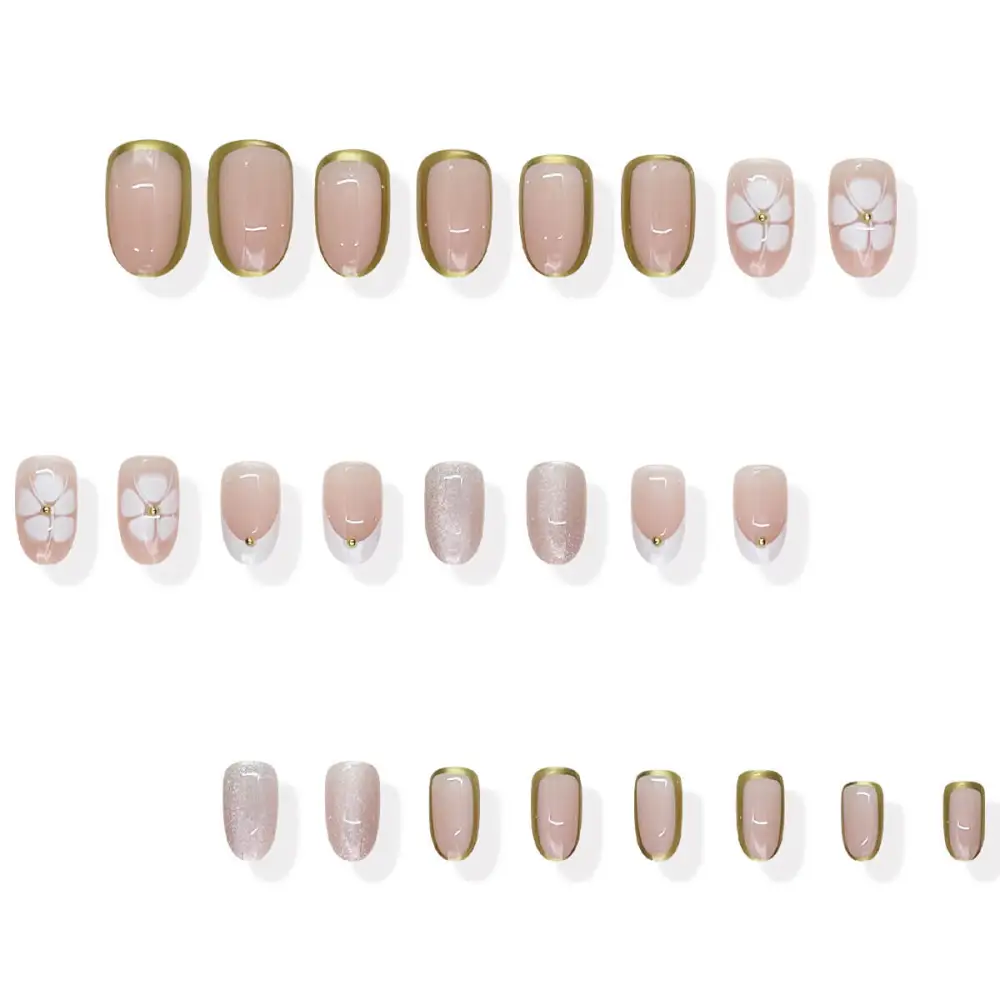 Nailhour 24Pcs Daily Short Oval Nude Cat Eye Press On Nails