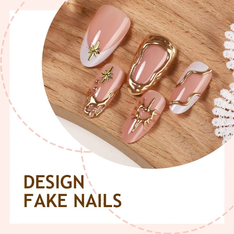 Nailhour 30Pcs French Gilded Minimalist Medium Almond Press On Nails