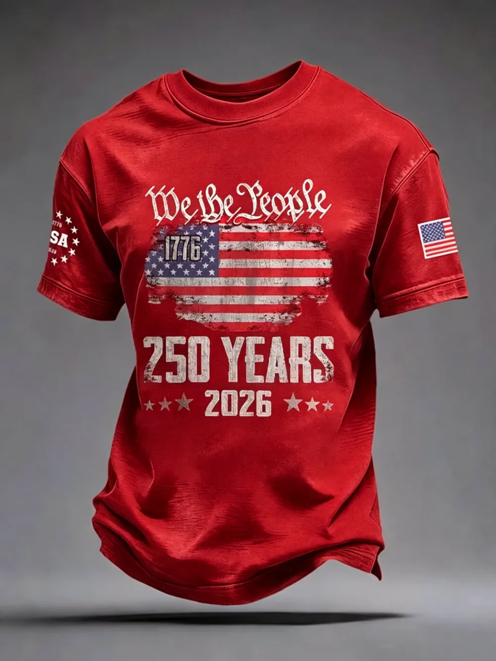 Men'S Casual American 1776-2026 Anniversary Celebration Commemorative Printed Short Sleeved T-Shirt