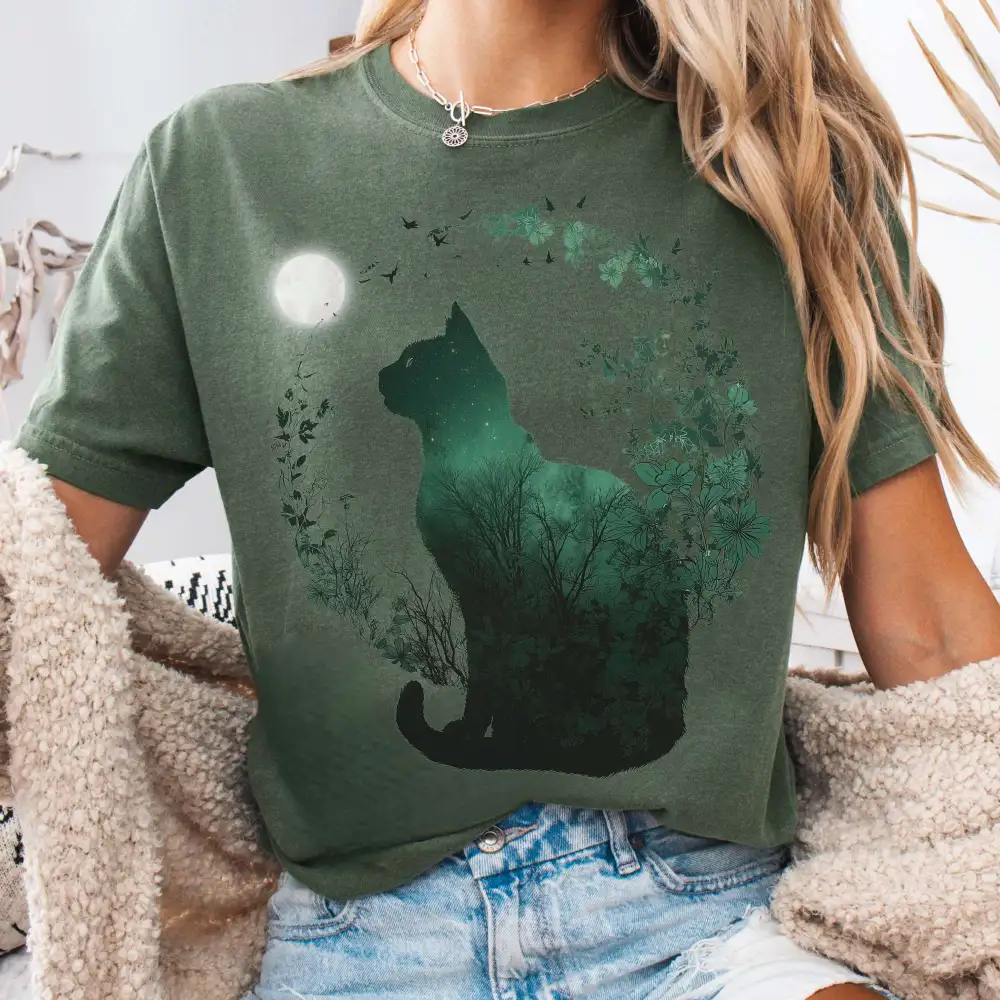 Midnight Cat In The Forest T-shirt