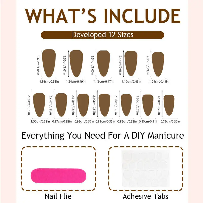 Nailhour 24Pcs Brown Gilded Short Almond Press On Nails