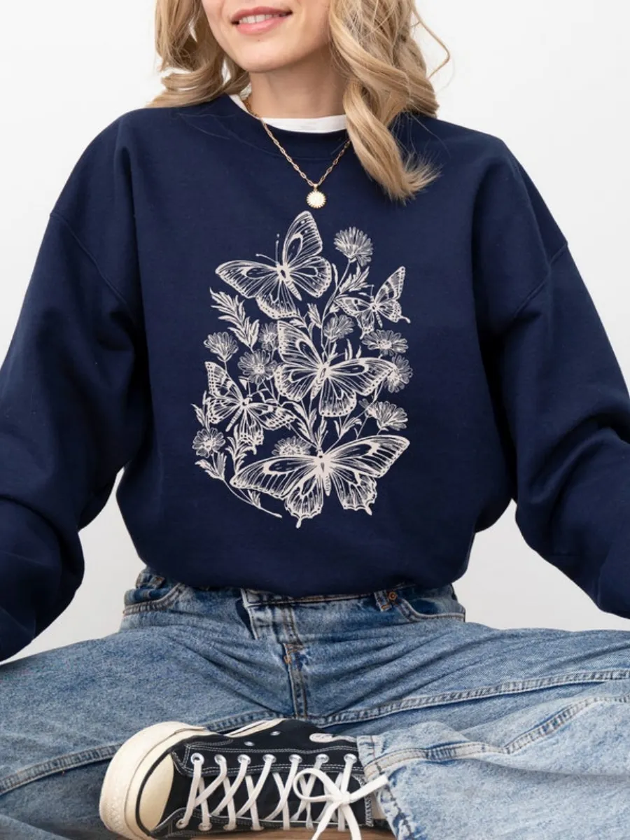 Butterfly and Flower Casual Sweatshirt