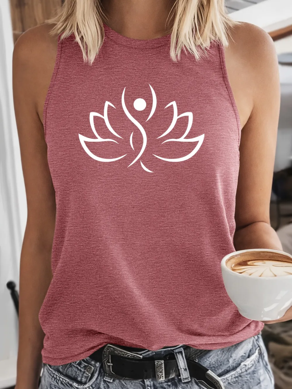 Lotus Yoga Line Print Print Tank Top
