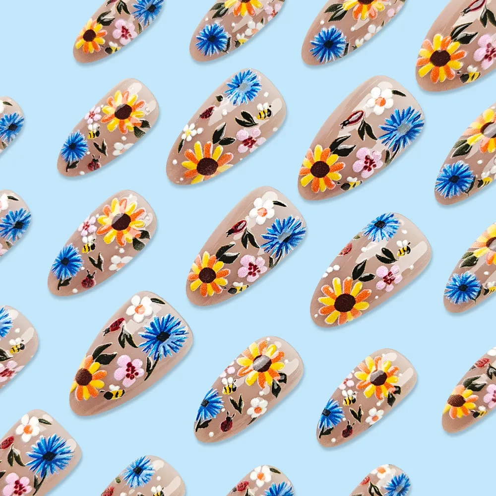 Nailhour Summer Floral 24Pcs Holiday Press On Nails