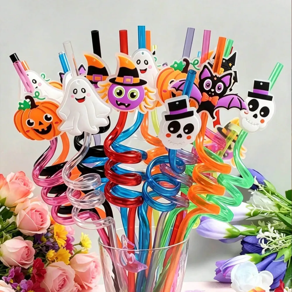 12Pcs Halloween Theme Night Light Decorative Straws