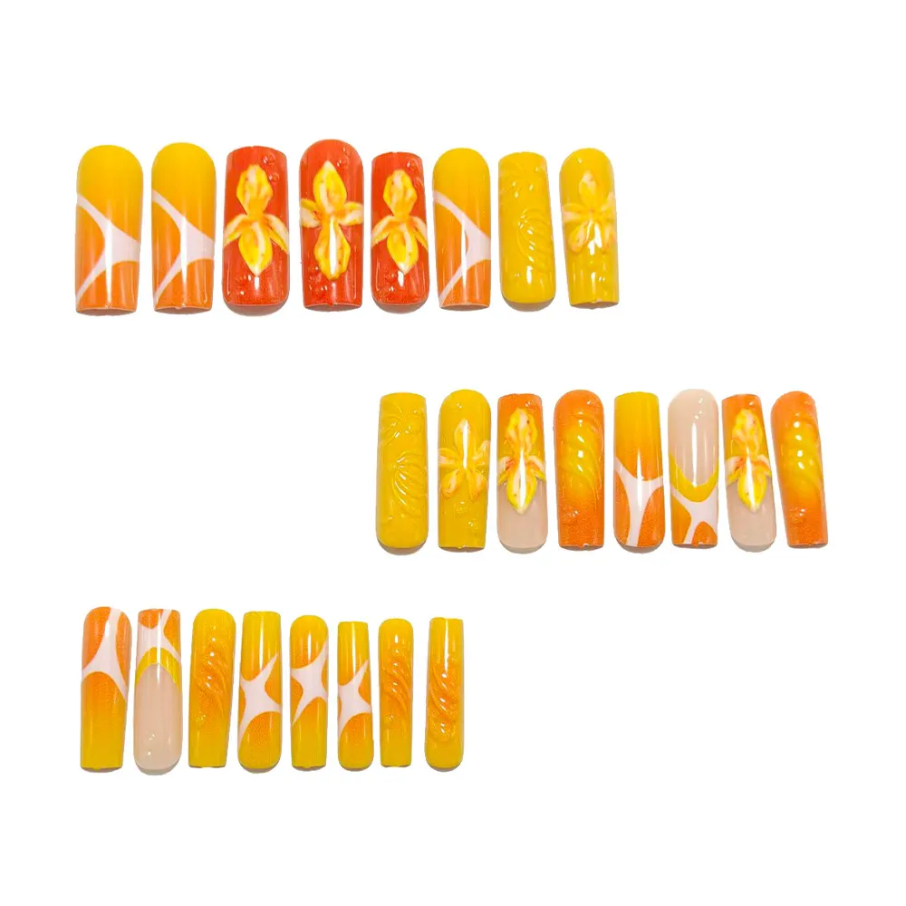Nailhour 24Pcs Autumn 3D French Floral Medium Stiletto Press On Nails