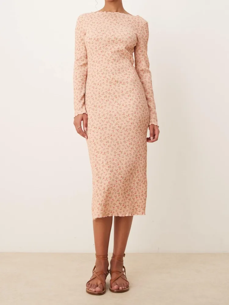 Ribbed Floral Long Sleeve Dress