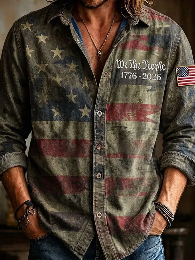 Men'S America Flag Printed Casual Shirt