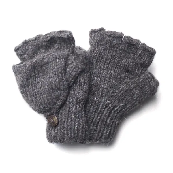 Plain Wool Fingerless Gloves With Mitten Flap