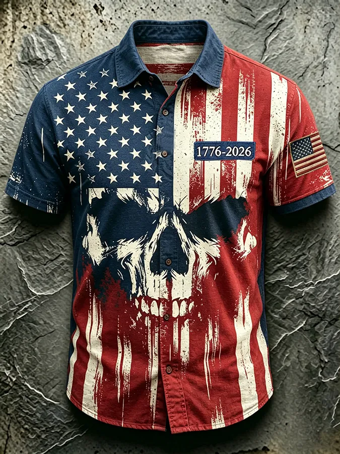 Men'S Casual American 250Th Anniversary Personalized Printed Lapel Shirt