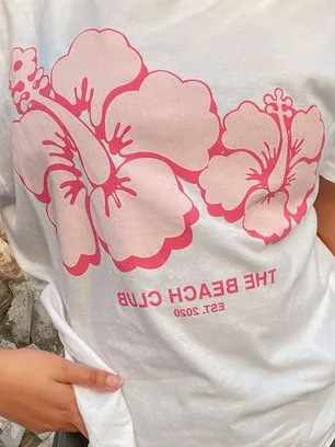 Women's Pink Large Flower Print T-Shirt