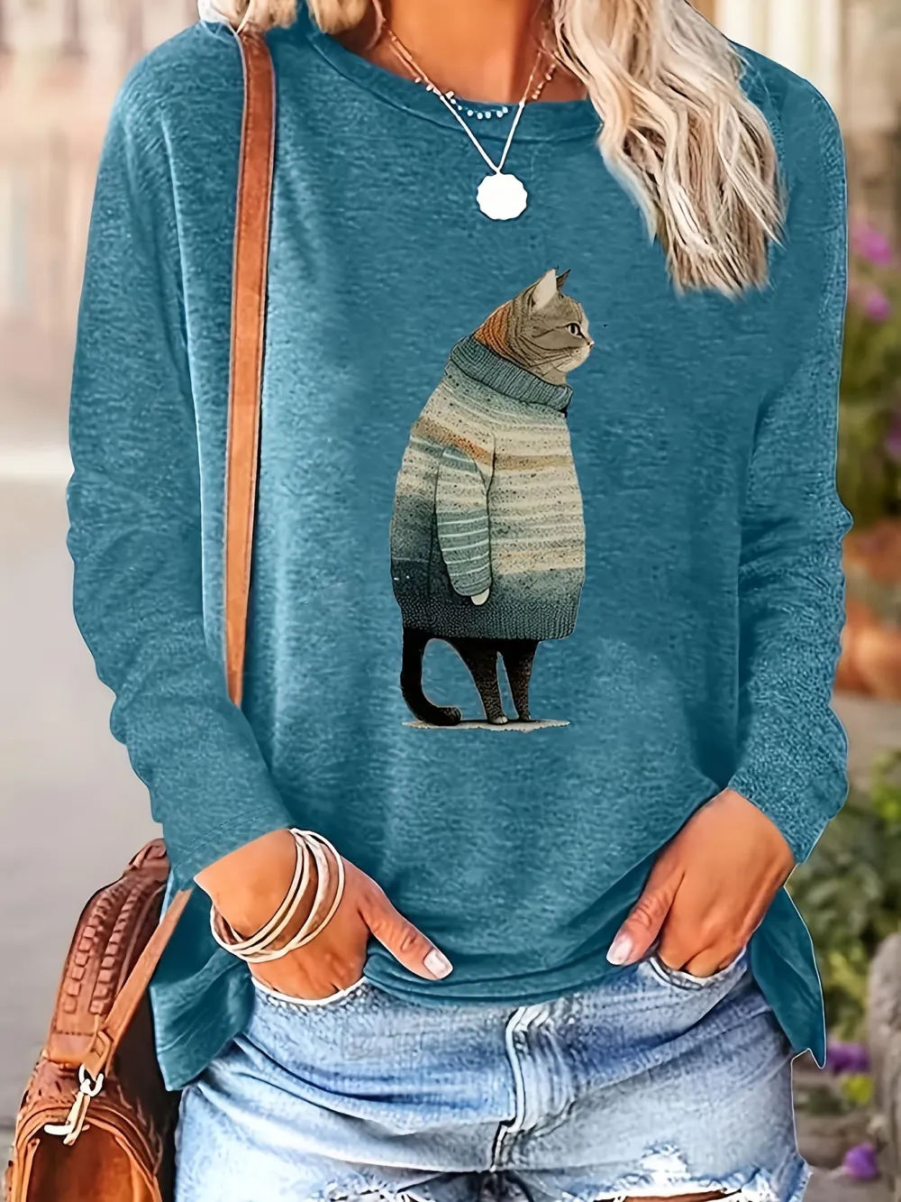 Fat Cat Print Long Sleeve T-shirt