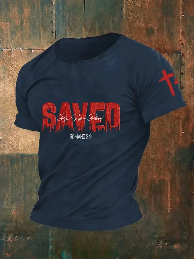 Men'S Saved By His Blood Print Casual T-Shirt