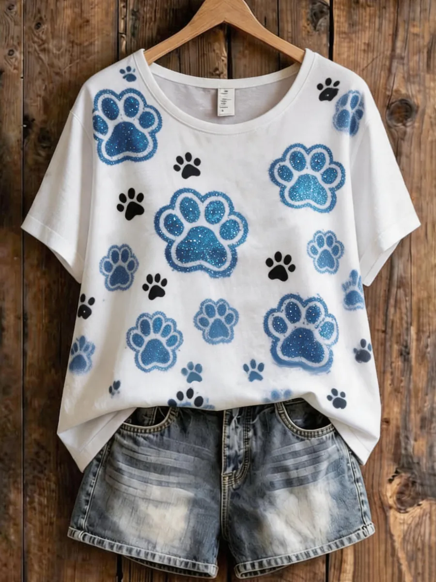 Ladies' Paw Print Casual T-Shirt