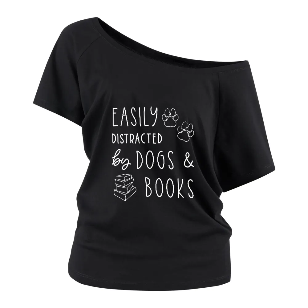  Dogs And Books Women Off Shoulder T-shirts