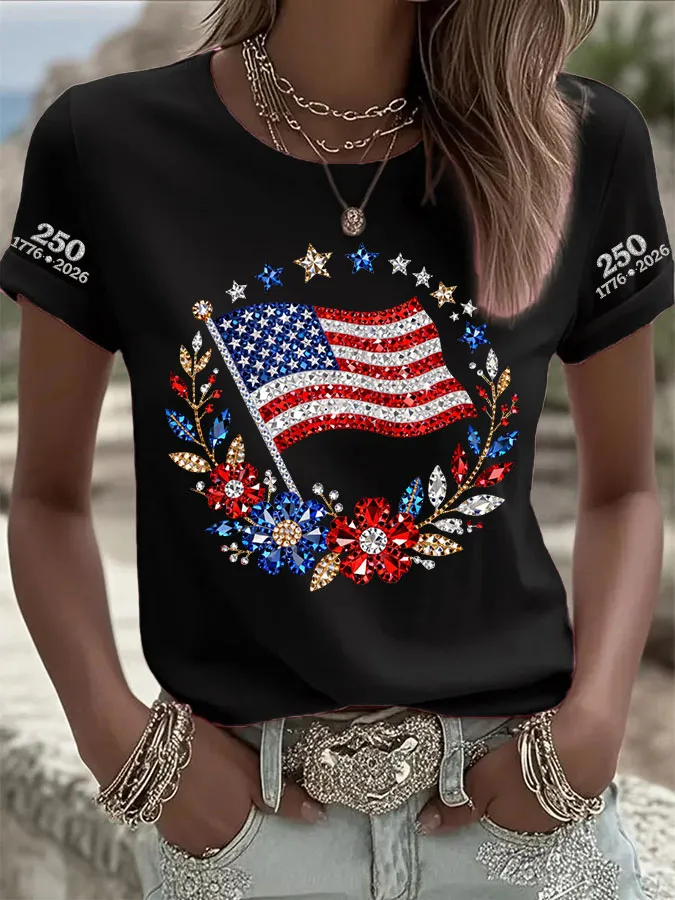 Women'S  America Flag Printed Casual T-Shirt