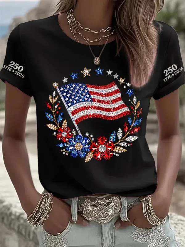 Women'S  America Flag Printed Casual T-Shirt