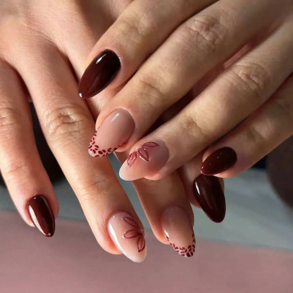 Nailhour 30Pcs Brown 3D Resin Medium Almond Press On Nails
