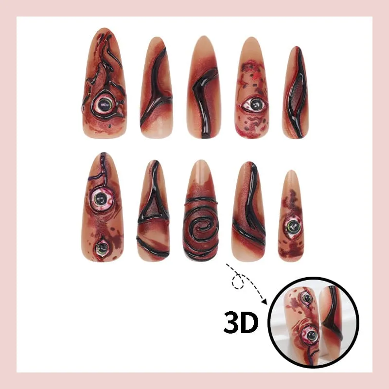 Nailhour 30Pcs Halloween Eyeball 3D Long Stiletto Press On Nails