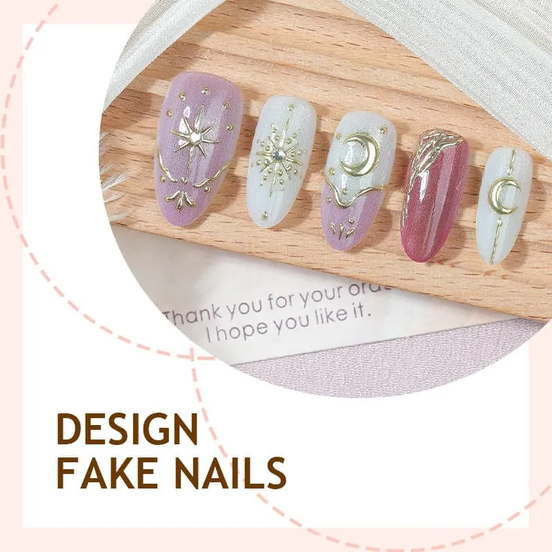 Nailhour 30Pcs French Blending Multicolor Gilded Cat Eye Medium Almond Press On Nails