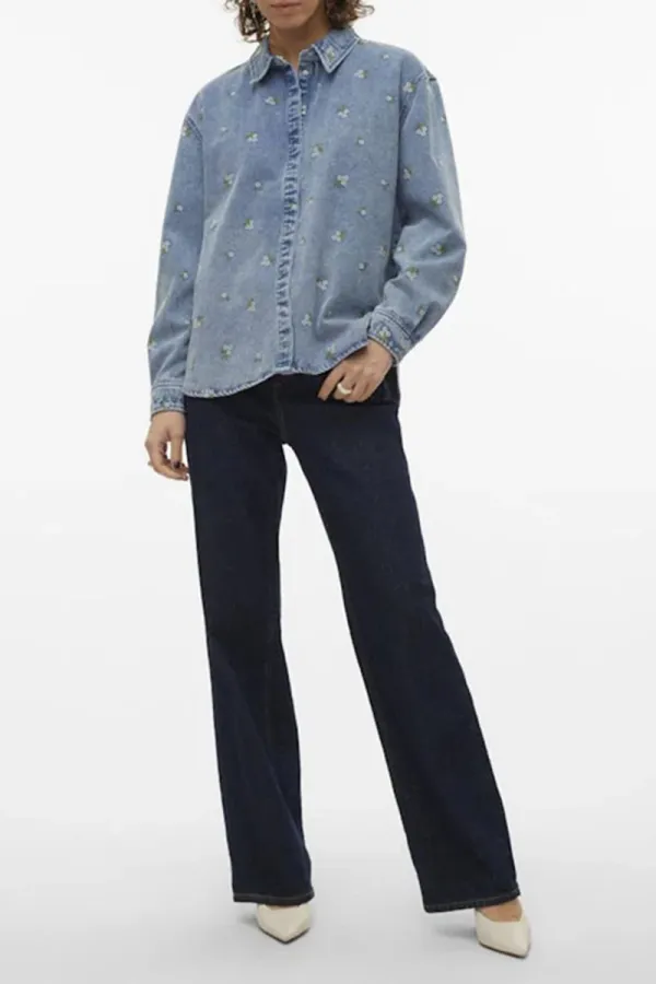 Floral Printed Denim Button Up Shirts
