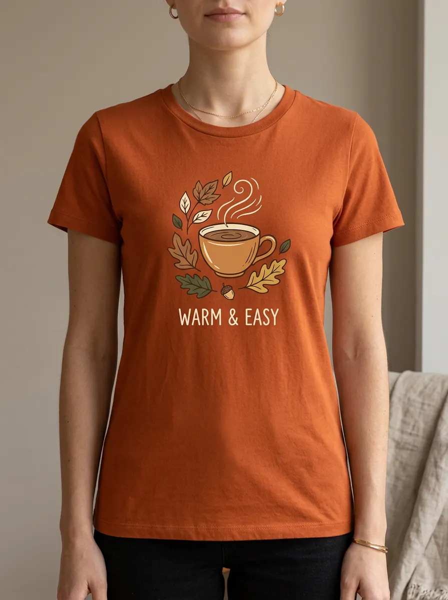Coffee Warm Easy Leaves Printed Women's Graphic T-Shirt